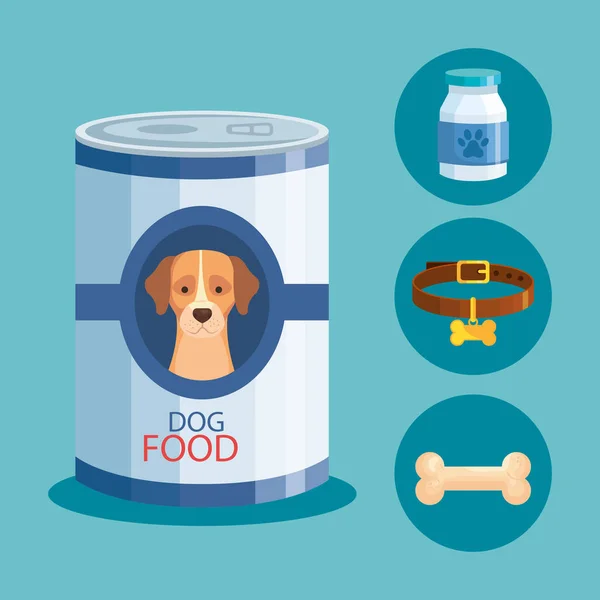 Jídlo pro psa v plechovce s ikonami — Stockový vektor