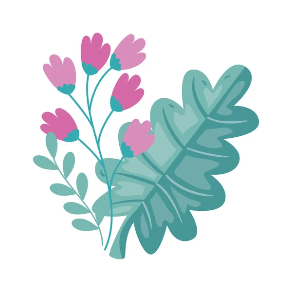 Zweig mit Blumen und Blättern isolierte Ikone — Stockvektor