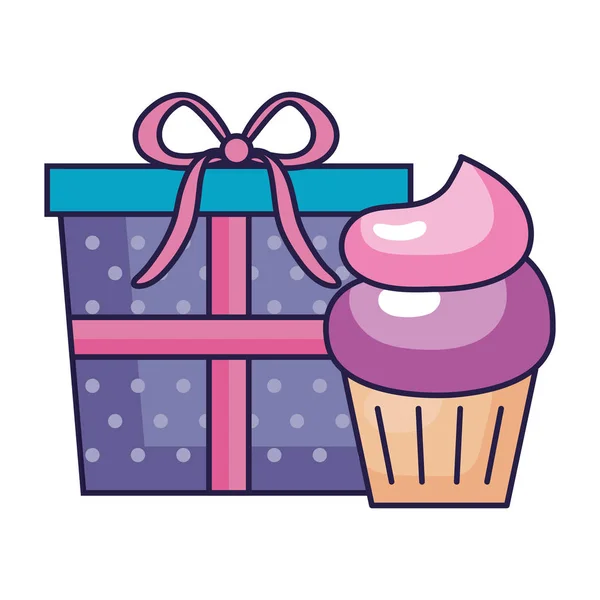 Cute cupcake with gift box isolated icon — 图库矢量图片