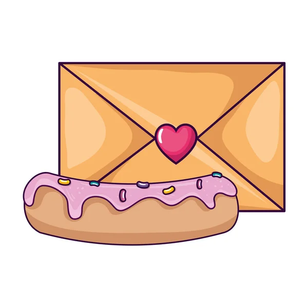 Cute envelope with heart and delicious cake — Stockvector