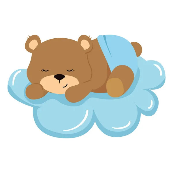 Roztomilý medvídek v mraku izolované ikony — Stockový vektor