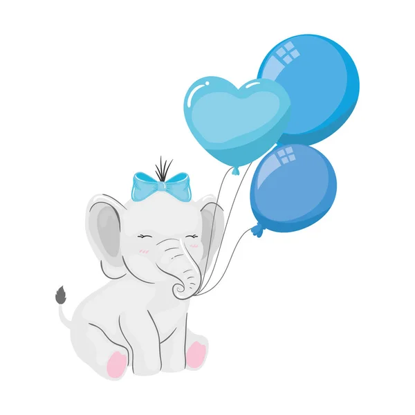 Cute elephant with balloons helium isolated icon — 图库矢量图片