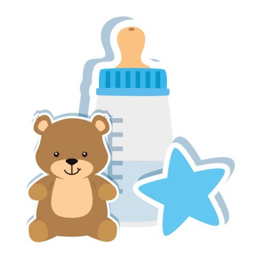 baby bottle milk with teddy bear and star