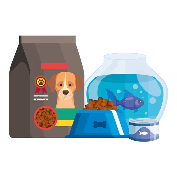 Food for dog in bag and icons — Stockový vektor