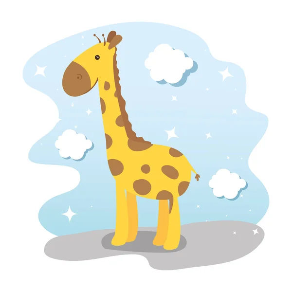 Cute giraffe with clouds decoration — Stockvector