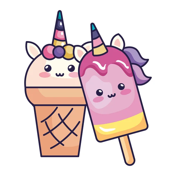 Cute unicorn ice creams isolated icon — Stockový vektor