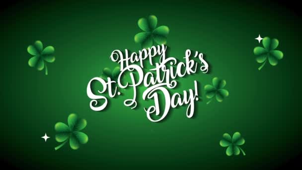 St patricks day animated card with lettering and clovers — Stock video