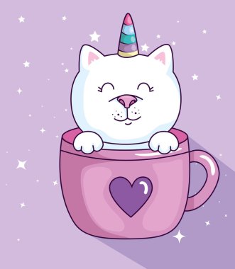 cute cat unicorn fantasy in cup icon