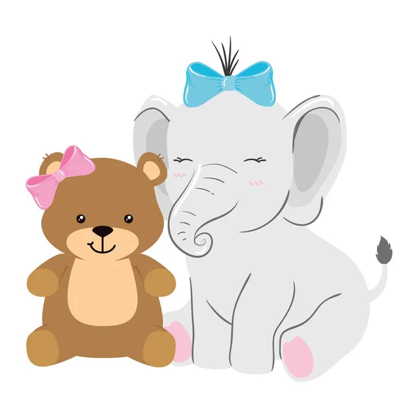 Cute elephant and bear female isolated icon — 图库矢量图片