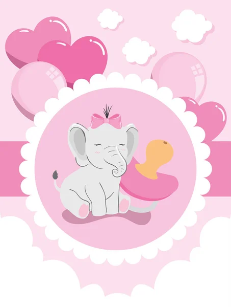 Cute elephant female with pacifier and decoration — Wektor stockowy