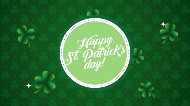 St patricks day animated card with lettering and clovers — Αρχείο Βίντεο