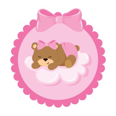 cute teddy bear female with cloud in lace frame