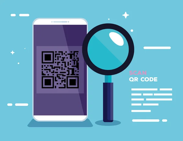 Escanear código qr con smartphone y lupa — Archivo Imágenes Vectoriales