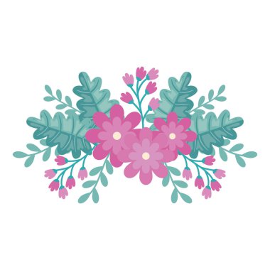cute flowers with leafs decoration