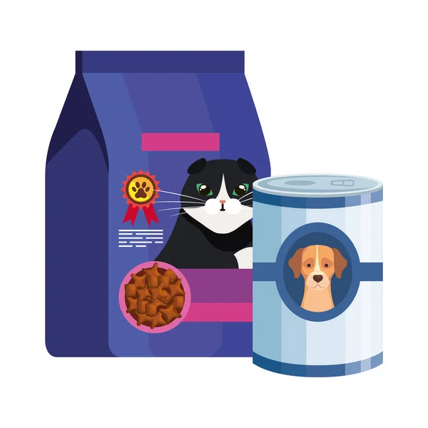 Food for cat in bag and can for food dog — Stockový vektor