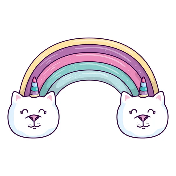 Cute rainbow with cats unicorns isolated icon — Stockvector