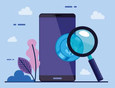smartphone device with coin and magnifying glass