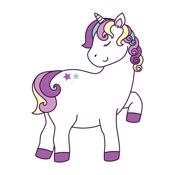 Lindo unicornio fantasía con estrellas decoración — Archivo Imágenes Vectoriales