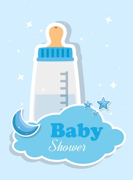Baby shower card with bottle milk and icons — Stock Vector