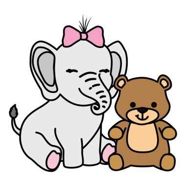 cute elephant female with bear isolated icon