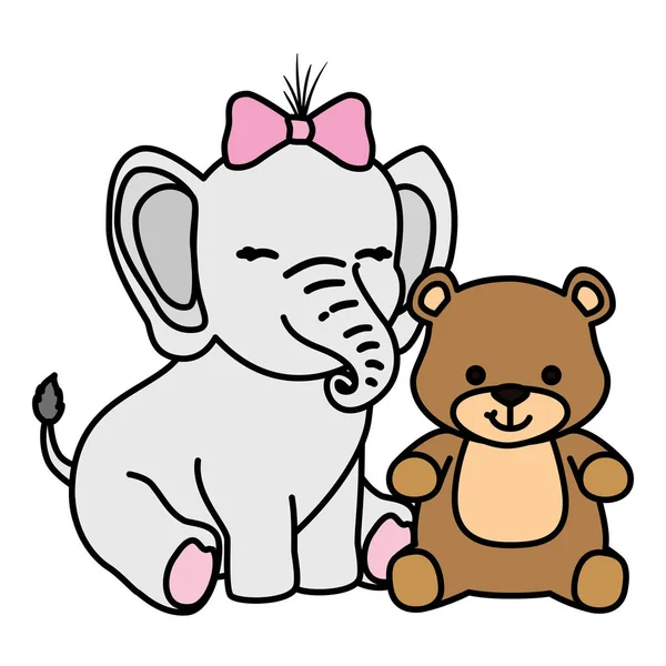 Cute elephant female with bear isolated icon — Wektor stockowy