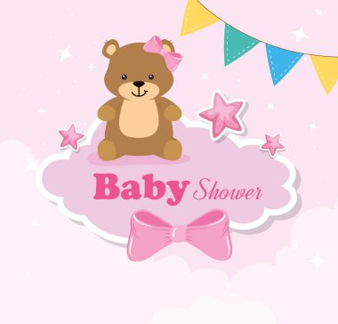 baby shower card with bears female and icons