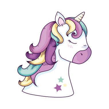 head of cute unicorn fantasy with stars decoration