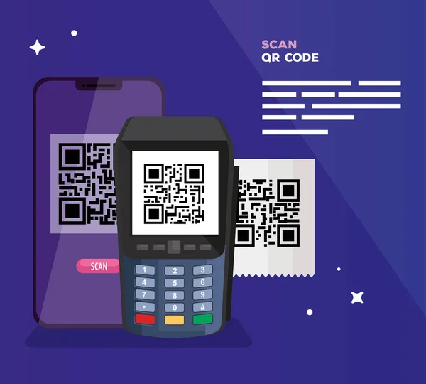 Escanear código qr con datáfono y teléfono inteligente — Archivo Imágenes Vectoriales