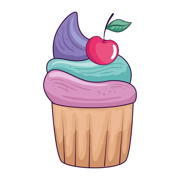 Cupcake bonito e delicioso com cereja — Vetor de Stock