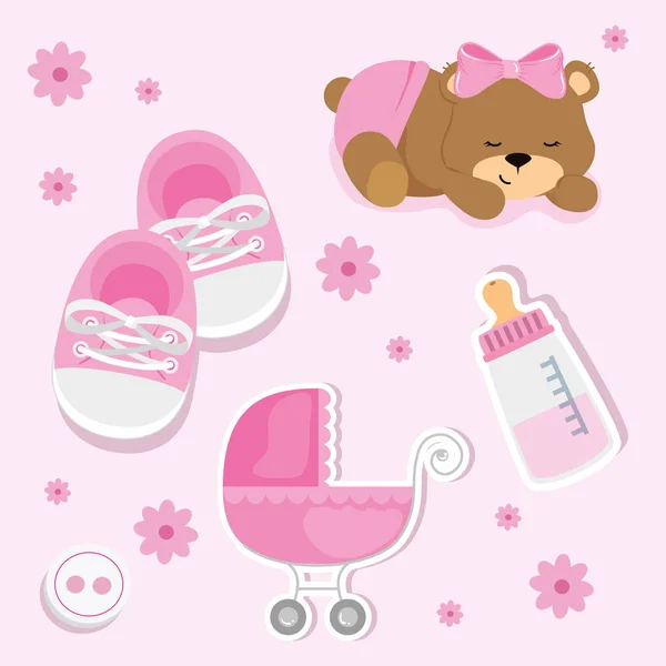 Conjunto lindo iconos de baby shower — Vector de stock