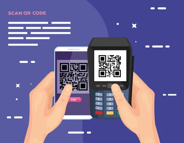 Scan qr code with dataphone and smartphone — Stockový vektor