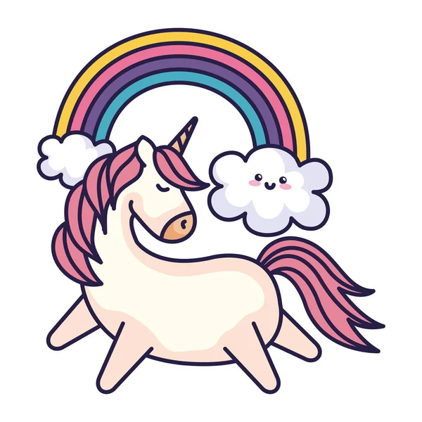 Lindo unicornio con estilo kawaii arco iris — Archivo Imágenes Vectoriales