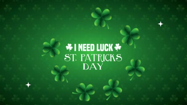 St patricks day animated card with lettering and clovers — Stock video