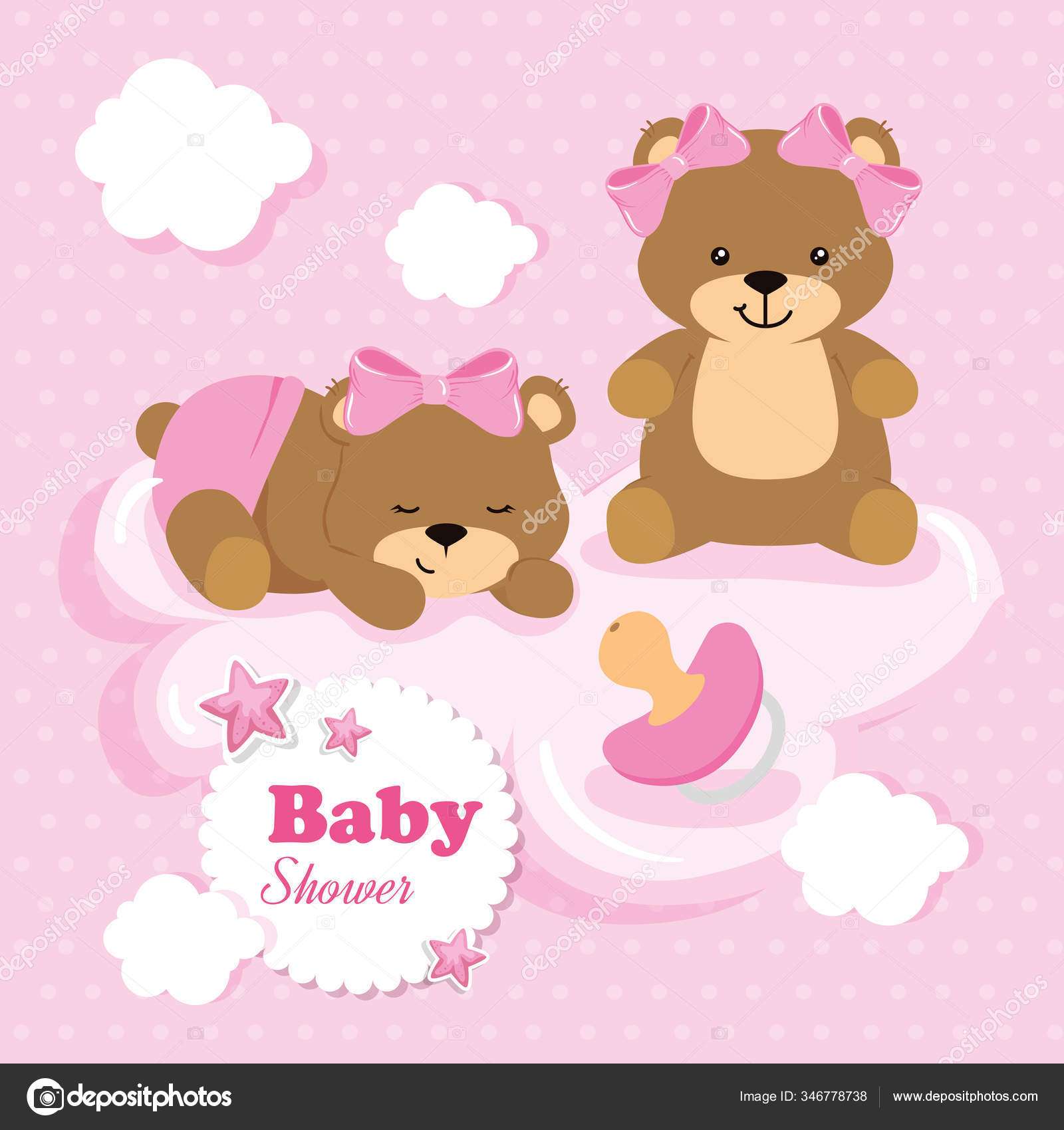 Tarjeta de ducha de bebé con oso hembra e iconos — Vector 