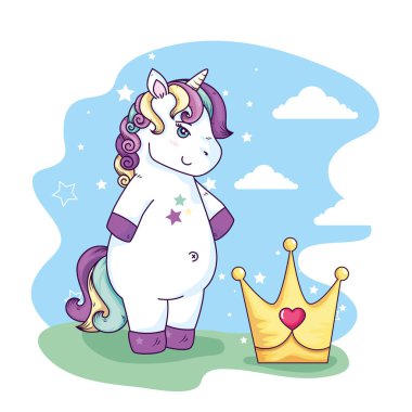 cute unicorn fantasy and crown with heart