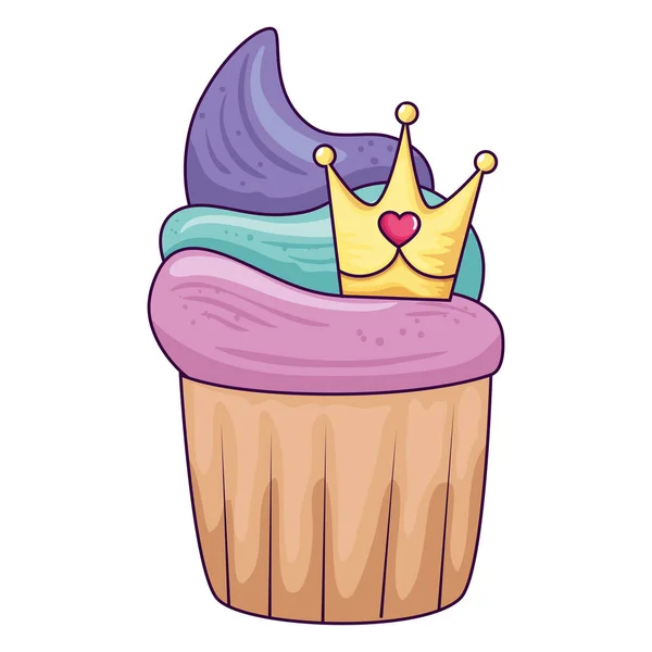 Cute and delicious cupcake with crown — Stock Vector