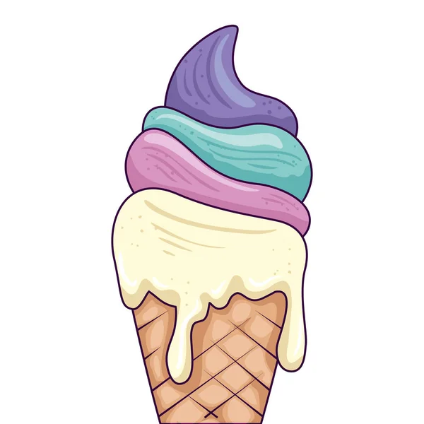 Cute and delicious ice cream in cone — 图库矢量图片