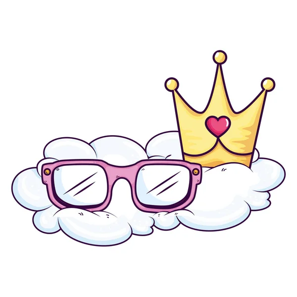 Lindas gafas y corona en la nube — Vector de stock