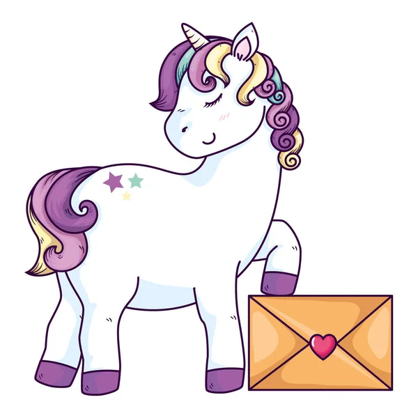 Cute unicorn fantasy with envelope — Stock vektor