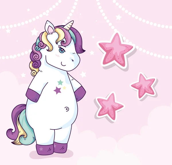 Cute unicorn fantasy with stars decoration — ストックベクタ