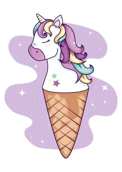 Cute unicorn ice cream icon — Stock Vector