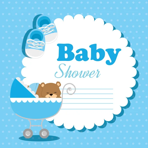 Baby shower card con orsacchiotto e icone — Vettoriale Stock