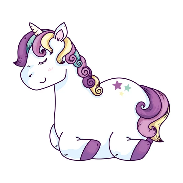 Mignon fantaisie licorne avec des étoiles décoration — Image vectorielle