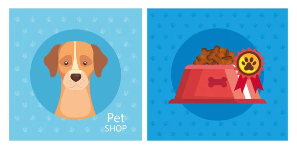 Set poster of pet shop with icons — Stok Vektör