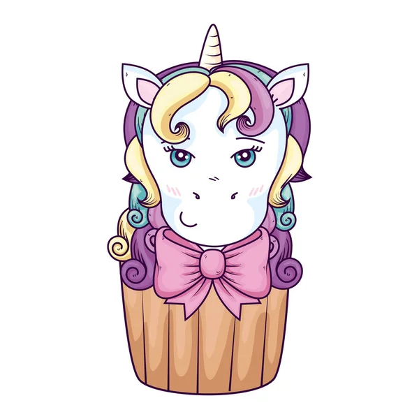 可愛いユニコーンの頭のカップケーキ — ストックベクタ