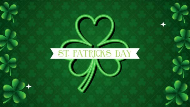 St patricks day animated card with lettering and clovers — Stok video