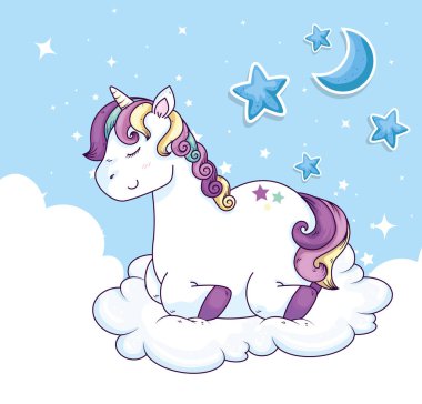 cute unicorn with stars and moon