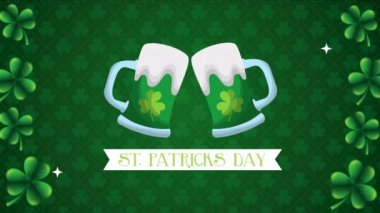 st patricks day animated card with beers and clovers