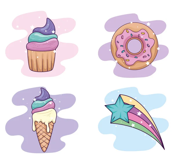 Collection of sweet and fantasy icons — Stok Vektör