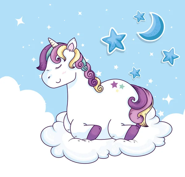 cute unicorn with stars and moon